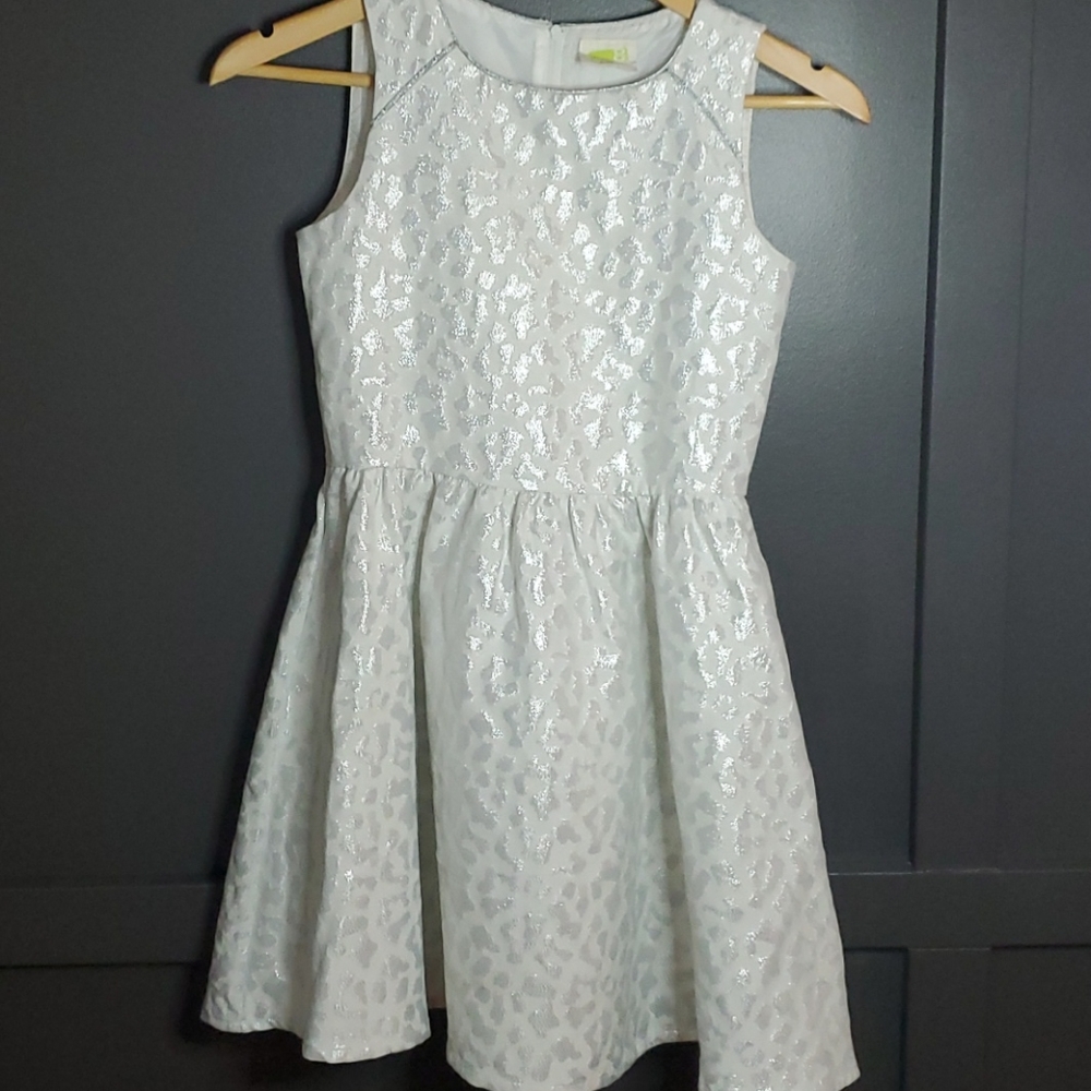White & Silver Jacquard Party Dress (size 12)